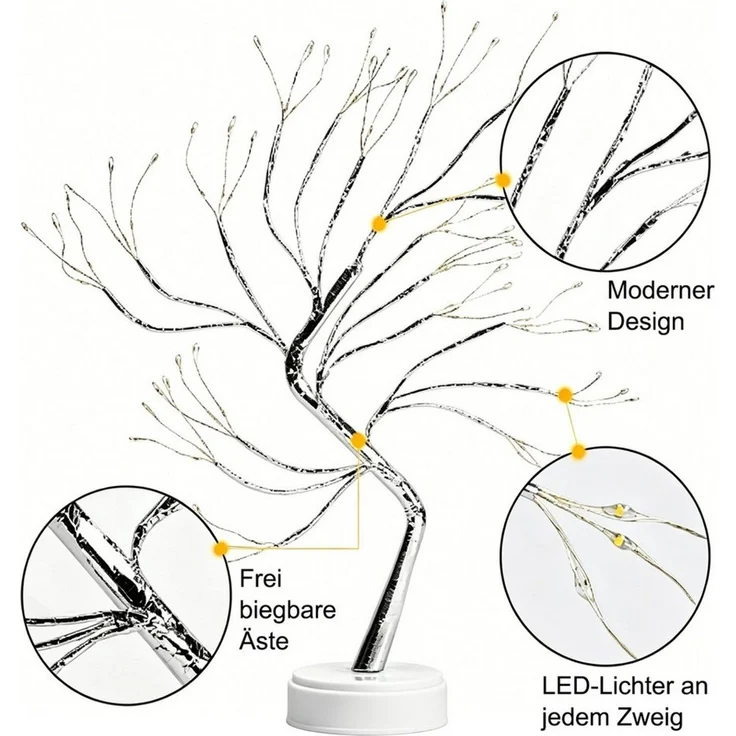 MOPUEA Dekolicht LED Dekolicht Bonsai Baumlampe 108 LEDs USB Tischlampe Dekoration, 108 LEDs flexibel USB Batterie Touch warm dekorativ – Bild 3