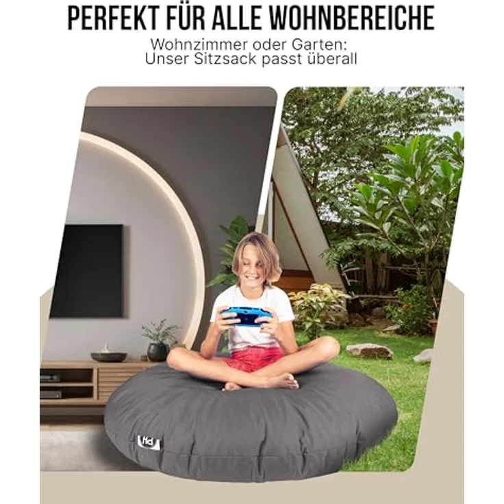 PATCH HOME 2 in 1 Funktion Sitzsack Sessel Bean Bag Sitzsäcke Gaming mit Reißverschluss bereits befüllt - Ø 125cm -Anthrazit – Bild 5