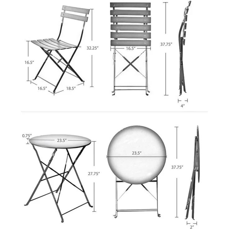 Grand patio Bistro Set 3 Stück Premium Stahl Klappbar Schwarz – Bild 8