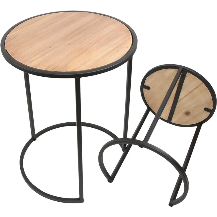 2x Beistelltisch rund aus Metall & Holz, 40 + 50 cm hoch, Blumentisch, Satztische – Bild 3