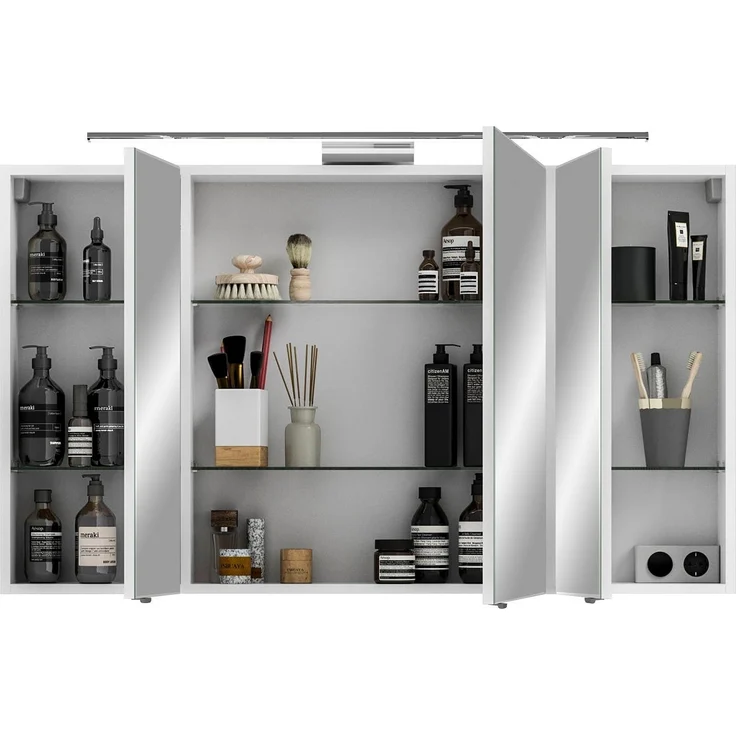 Saphir Spiegelschrank 6005 Sprint Badschrank, 3 Spiegeltüren, 6 Einlegeböden, 120 cm breit inkl. LED-Beleuchtung, Türdämpfer, Schalter-/Steckdosenkombination – Bild 3