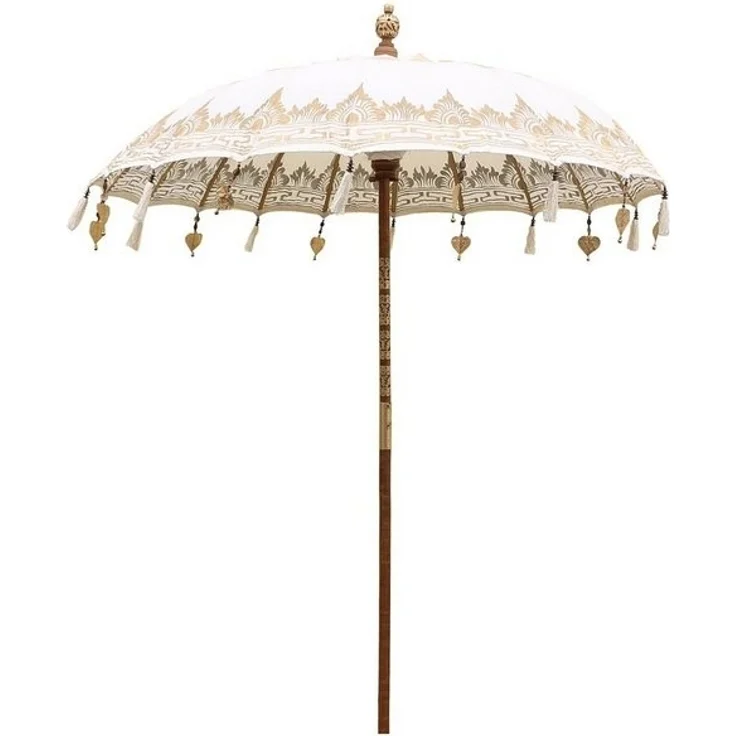 Oriental Galerie Sonnenschirm Balinesischer Sonnenschirm 180 cm Einfache Bemalung Weiß Gold – Bild 4