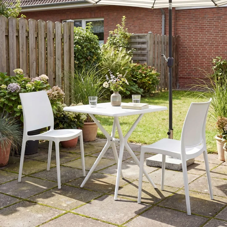 Gartenmöbel-Set GRETA mit 2 Stühlen - 156x72x81cm, Kunststoff, Weiß | Balkonset Gartenset Tisch mit Stühlen Bistroset Outdoor – Bild 3