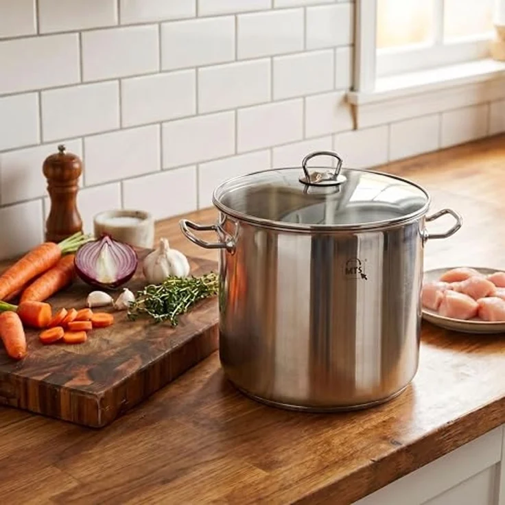 Haushalt International Kochtopf XXL 20 Liter Universalkochtopf Großraumtopf, Edelstahl, induktionsfähig, spülmaschinengeeignet, Glasdeckel mit Dampfloch – Bild 2