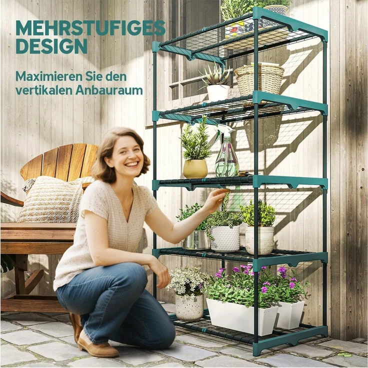 Outsunny Pflanzentreppe 5-Etagen (Blumenständer, 2 St, Pflanzenständer), für Garten Balkon Deko, Dunkelgrün – Bild 3