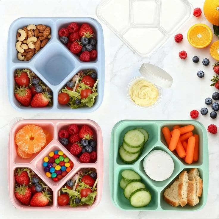 Agger Lunchbox 4er Set Snackboxen mit 5 Fächern – Auslaufsichere Bento Lunchboxen, (4-tlg), mit transparentem Deckel, für Erwachsene & Kinder – Bild 2