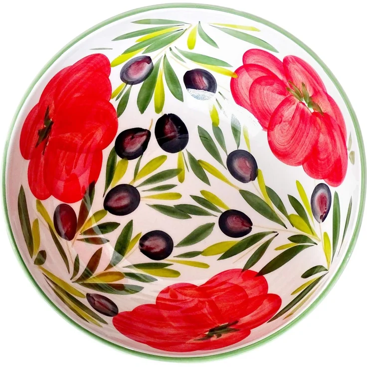 Lashuma Salatschüssel Tomate Olive, Keramik, (1-tlg), Runde Servierschale groß Ø 27 cm handbemalt – Bild 6