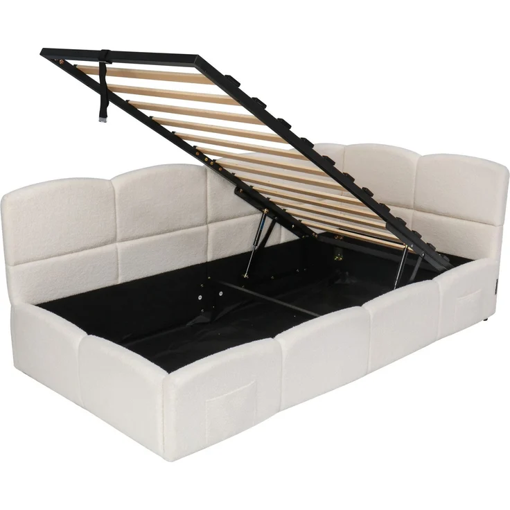 Polsterbett mit Aufbewahrung, Taschen, Lattenrost, USB und Type-C, 90x200 cm, Einzelbett mit gepolstertem Kopfteil, Samt – Bild 7