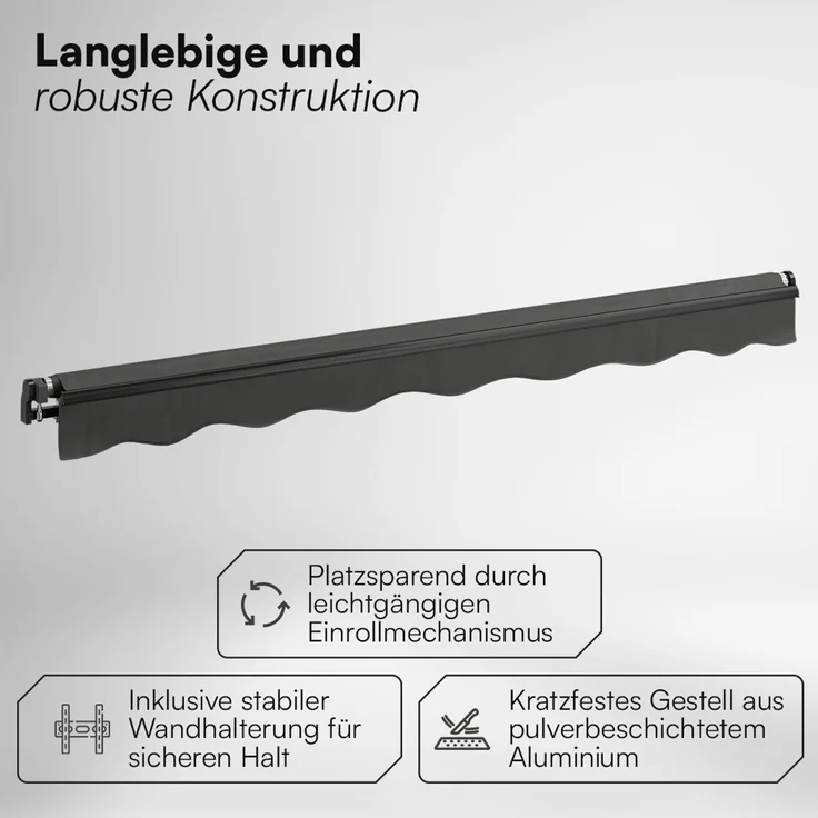 STEELSØN 'Kestria' Gelenkarmmarkise 300x250 cm, anthrazit, wetterfest und blickdicht, Markise mit Aluminium-Kassette und Wandhalterung, Balkonmarkise mit Handkurbel – Bild 4