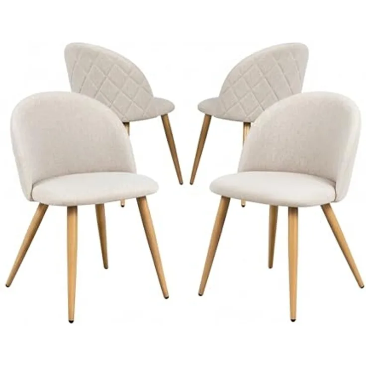 FurnitureR Set von 4 Esszimmerstühlen Weiche Stühle Küchenstühle, Komfort Fleece Stoff Sitz für Esszimmer Wohnzimmer Lounge Home, Beige