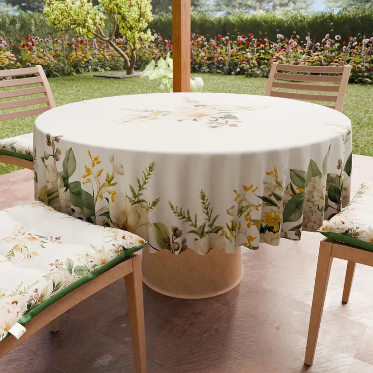 PETTI Artigiani Italiani - Fleckabweisende runde Tischdecke aus Mikrofaser (Durchmesser 180 cm), Küchentischabdeckung für runden Tisch, Botanical, 100% Made in Italy
