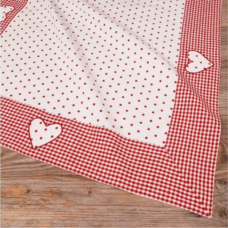 matches21 HOME & HOBBY Tischdecke Tischdecke LISE Herz Landhausstil rot, 100 % Baumwolle, in 70x70 cm (1-tlg), Pflegeleicht waschbar bis 30° Grad