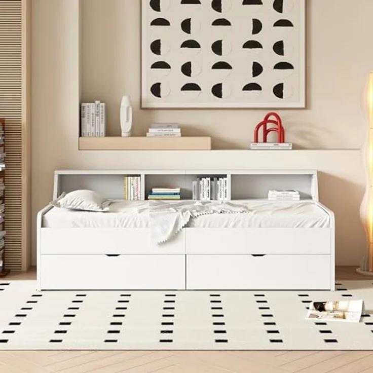 SOFTWEARY Jugendbett mit Lattenrost und Schubladen (90x200 cm), Einzelbett, Massivholzbett – Bild 4