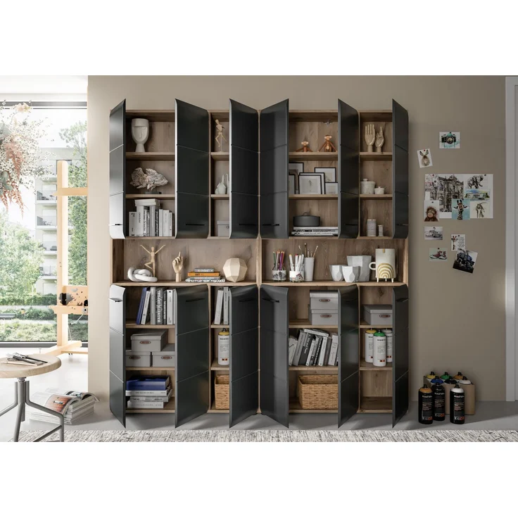 Badkombination (B/H/T: 180x185x30 cm) in schwarz matt und Nox Oak Nachbildung – Bild 10
