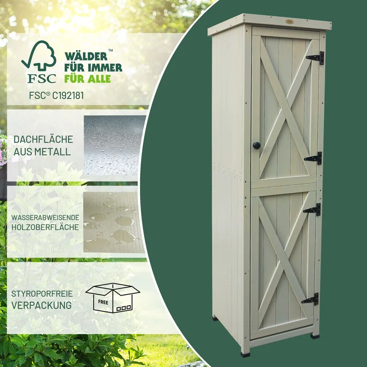 HABAU Gartenschrank "Ben" aus Holz, Grau, 45 x 45 x 160 cm – Bild 5