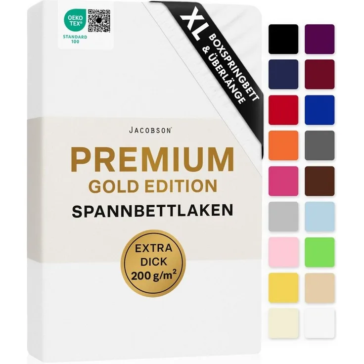 Jacobson Spannbettlaken PREMIUM für hohe Matratzen, Boxspringbett & Überlänge - 200 g/m², Stoffgewicht - straffer Sitz für maximalen Halt