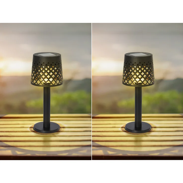 2er Set Kleine LED Outdoor Solar Tischleuchten Gitterschirm Schwarz, 21cm