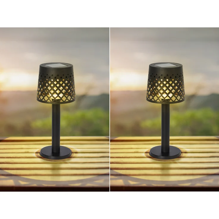 2er Set Kleine LED Outdoor Solar Tischleuchten Gitterschirm Schwarz, 21cm – Bild 1
