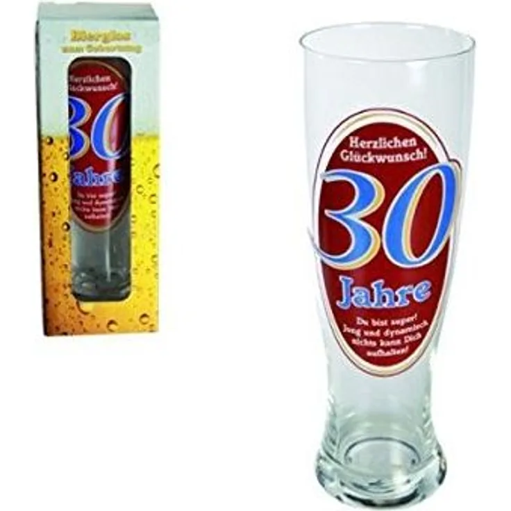 Out of the blue 78-7867 Weizenbier-Glas, Herzlichen Glückwunsch 30 Jahre für 700 ml, circa 23,5 cm