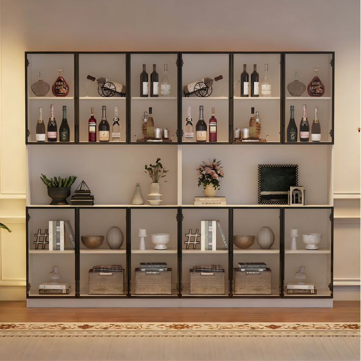 Vitrine 240x34x200 cm in Weiß mit Glastüren und App-gesteuerter LED-Beleuchtung – Bild 2