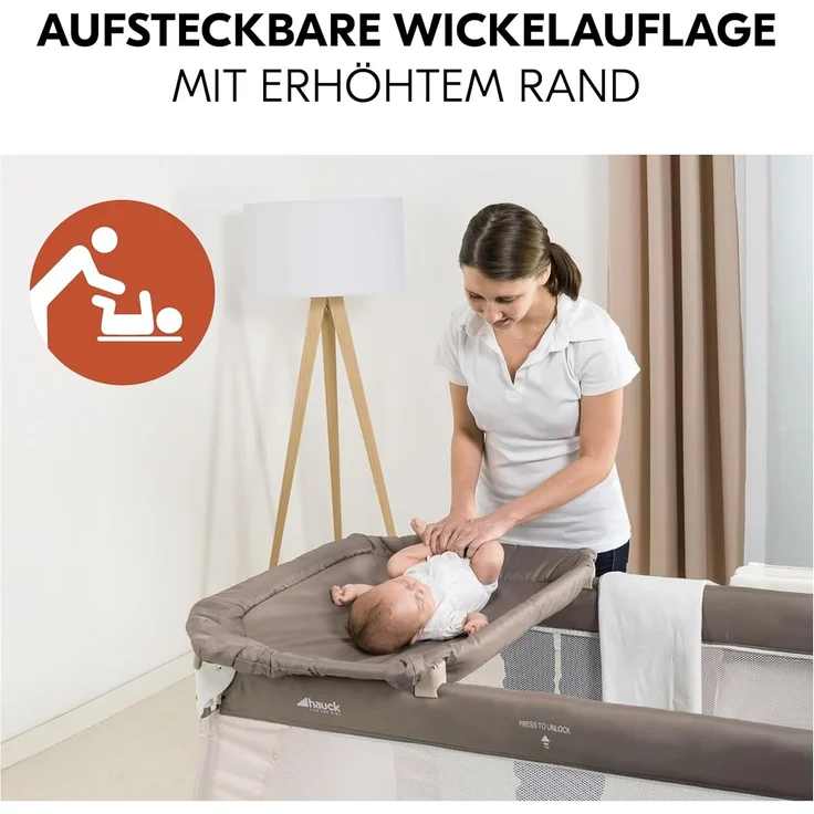 Hauck Baby-Reisebett Babycenter Zoo, 8-tlg, mit Neugeborenen-Einsatz, Wickelauflage, Spielbogen & Spieluhr, Rollen – Bild 4