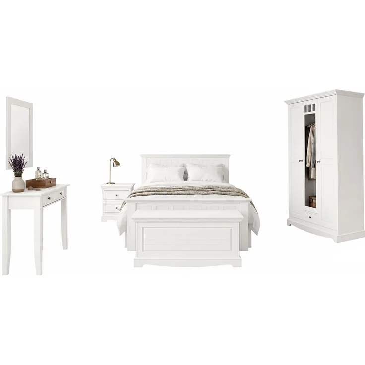 Schlafzimmer-Set Belluno Elegante 7-teilig 90x200cm Massivholz Farbe: weiß