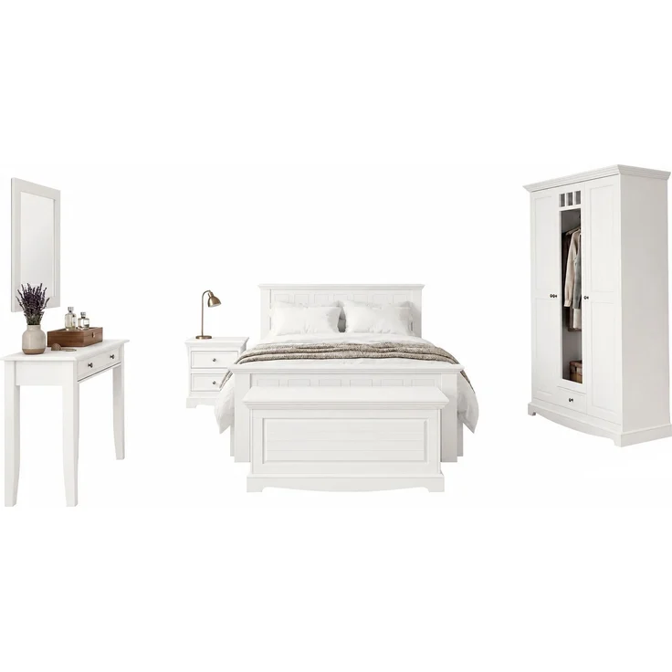 Schlafzimmer-Set Belluno Elegante 7-teilig 90x200cm Massivholz Farbe: weiß