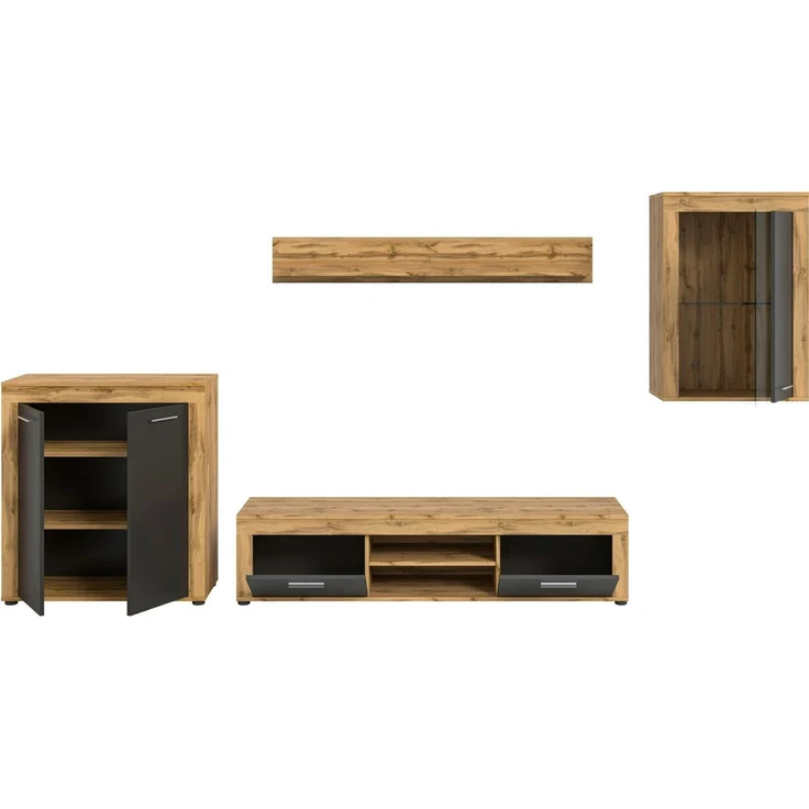 OTTO home Wohnwand AOSTA, Breite 330cm, 4-teilige Wohn-Kombination, (4-St, bestehend aus: Highboard, Lowboard, Wandboard & Vitrine), Wohnwand, Kombination, Anbauwand, Möbel Set, Schrankwand, Möbel Kombi – Bild 4