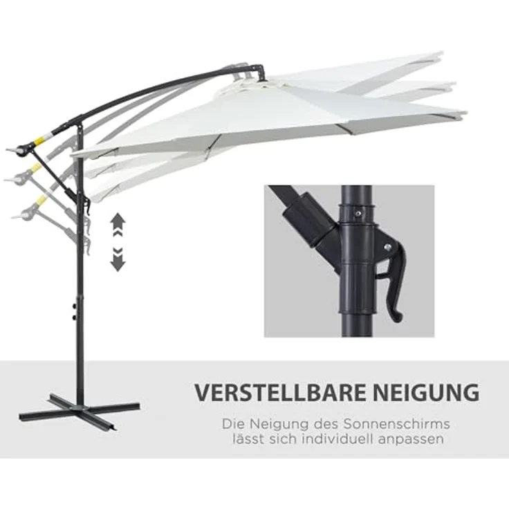 Outsunny Ampelschirm mit Handkurbel, Polyestergewebe, creme, 295 x 295 cm – Bild 6