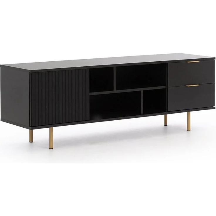 Lomadox Wohnzimmer-Set NADOR-132, (Mega-Spar-Set, 3-St, 3-tlg), in matt schwarz, goldfarbene Metallgriffe und -füße – Bild 3
