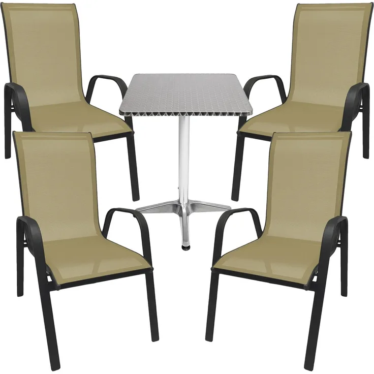 Bistro Sitzgarnitur Bistrogarnitur 5-teilig Anthrazit/Beige