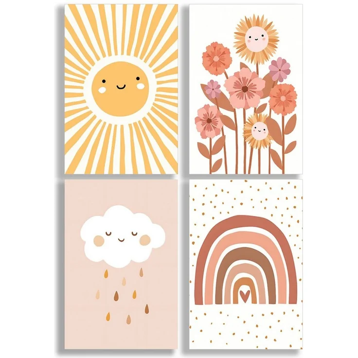 JUSTGOODMOOD Poster Premium ® Sonne Blumen Regenbogen Sonne Kinderzimmer, Wolke (1 St), verschiedene Größen verfügbar – Bild 1