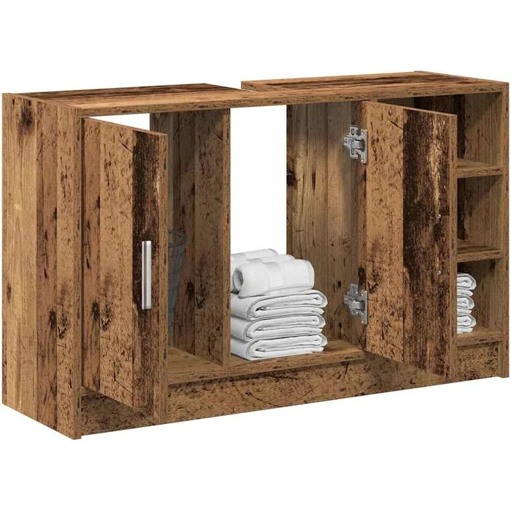 vidaXL Badezimmerschrank mit Tür Altholz 90 x 29 x 55 cm Holzwerkstoff 869209 – Bild 2