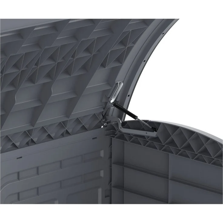 Duramax Cedargrain StoreAway 1200L Gartenhaus aus Kunststoff / Bogendeckel, Mülltonnenbox, Gartenhaus, solide Konstruktion, ideal für Werkzeuge, BBQs und 2x240L Mülltonnen, 145 x 85 x 125 cm, Grau – Bild 1