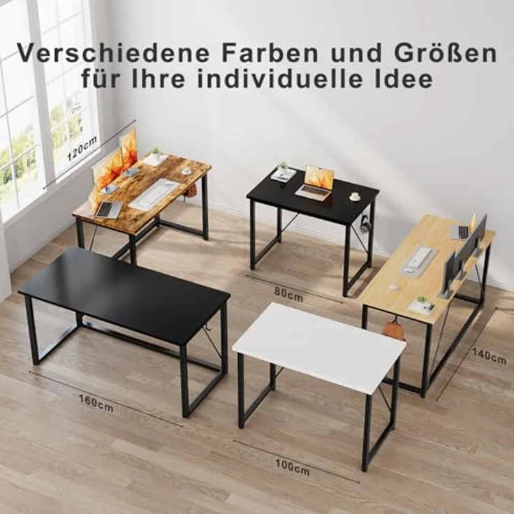 JUMMICO Schreibtisch 80 x 50 x 75 cm, Computertisch mit verstellbaren Füßen, Haken, 60 kg Tragkraft und wasserfester Platte, für Kinderzimmer und kleine Räume, Vintage Braun – Bild 3