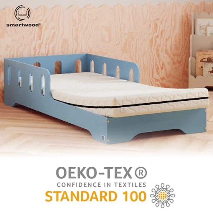 smartwood Kindermatratze 60x120 12cm Matratze mit Bettlaken - H2 Schaumstoffmatratze Oeko-TEX-Zertifiziert - Wendbar - mit Waschbarem Antiallergischem Bezug – SmartComfort | Made in EU – Bild 7