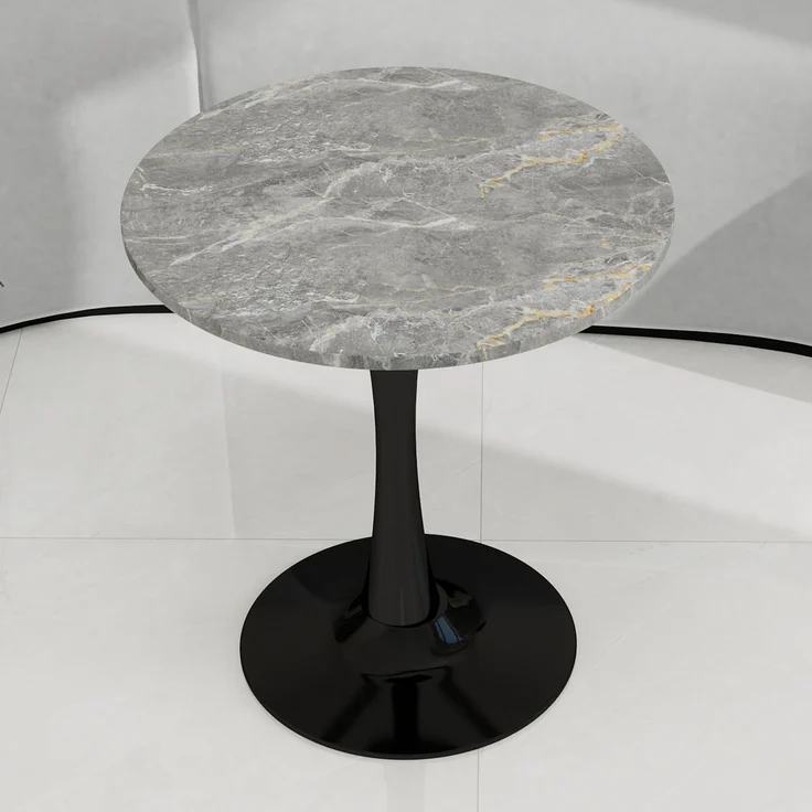 Novelux Runder Esstisch 70 cm – Couchtisch Schwarz Marmoroptik, Mid-Century Modern Tisch für 2-4 Personen, Dunkelgraue Maserung – Bild 10