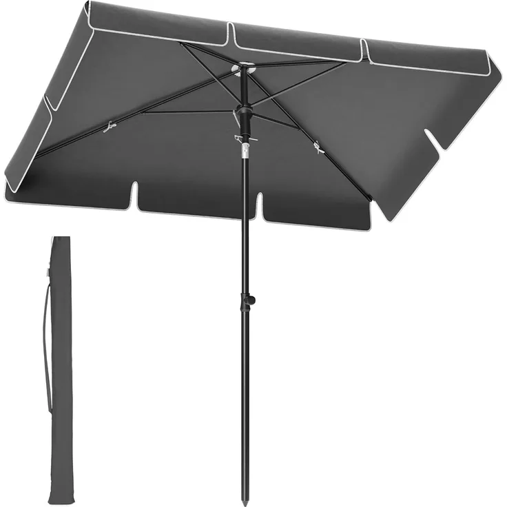 Songmics Sonnenschirm, mit Aufbewahrungstasche, ohne Ständer, UPF 50+, Stahl / Polyester, Grau, 200 x 125 cm