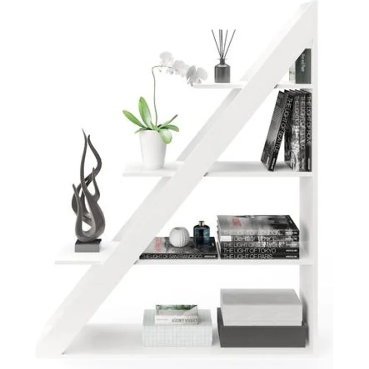 Kairo - Bücherregal, Raumteiler, Büroregal mit 4 Böden, einseitig schräg, weiss