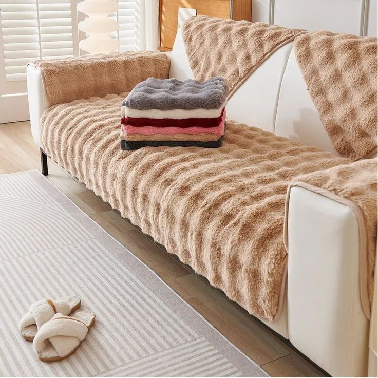 Sunicol Sofabezug Plüsch Dick Sofa Sitzkissenbezug, Couchbezug, Antirutsch, Winter Warme, Superweiche SofaÜberwurf aus Kunstpelz für Wohnzimmer – Bild 4