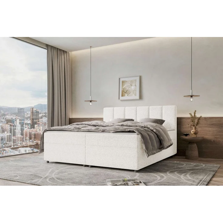 99rooms Bergamo Boxspringbett Webstoff MALMO_NEW Weiß 200x200 cm Schaum Topper 3,5 cm – Bild 5