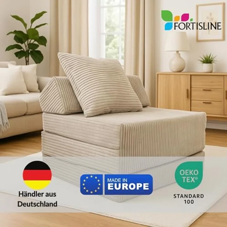 Klappmatratze Klappmatratze mit Kopfteil aus Cord, FORTISLINE, Klappbar, als Sitzmöglichkeit nutzbar, Bezug abnehmbar und waschbar – Bild 9