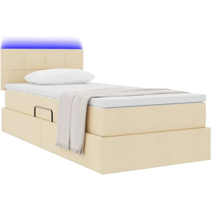 vidaXL LED-Speicherbett mit Matratze Creme 100 x 200 cm Stoff 3371128 – Bild 3