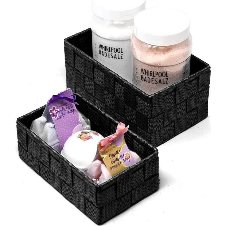 Lashuma Aufbewahrungskorb (Set, 2 St), geflochtene Geschenkboxen schwarz – Bild 2