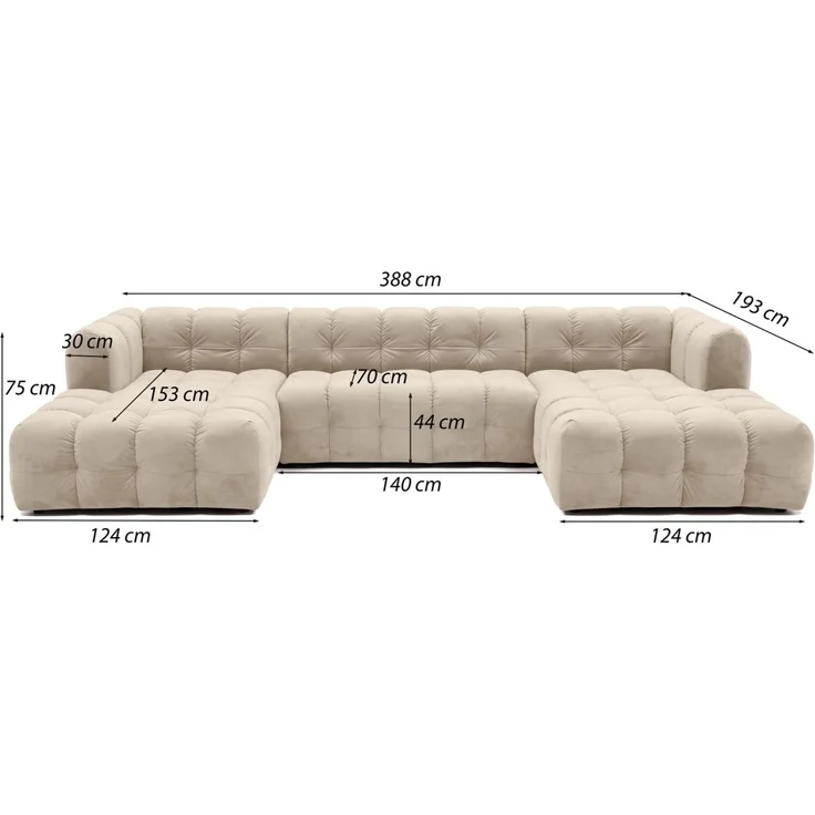 Wohnlandschaft Sofa U-Form SOLVIE in Stoff Moly Hellgrau – Bild 3