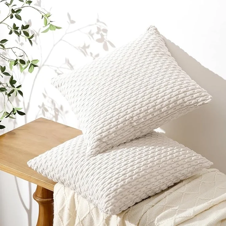 ABC Doppeltes Sofakissen aus weichem Samt, 45 x 45 cm, beigefarbener Samt. Dekoratives Kissen, geeignet für Wohnzimmer, Sofas, Schlafzimmer und Gärten, schafft eine natürliche und entspannende Atmosphäre. – Bild 3