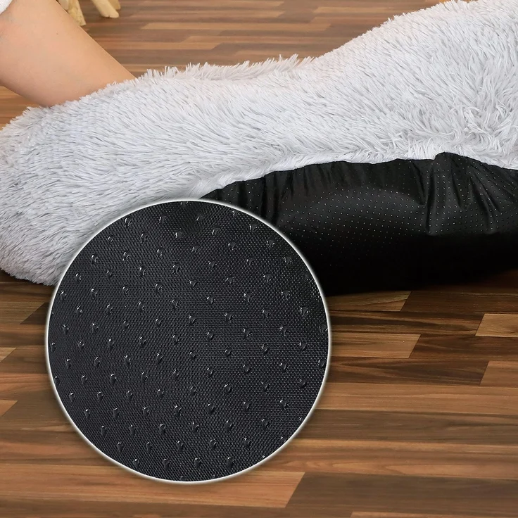 lionto Donut Hundebett, rundes Hundesofa mit Plüschbezug & Anti-Rutsch-Noppen, weich & gemütlich, 120 cm Durchmesser, hellgrau – Bild 4