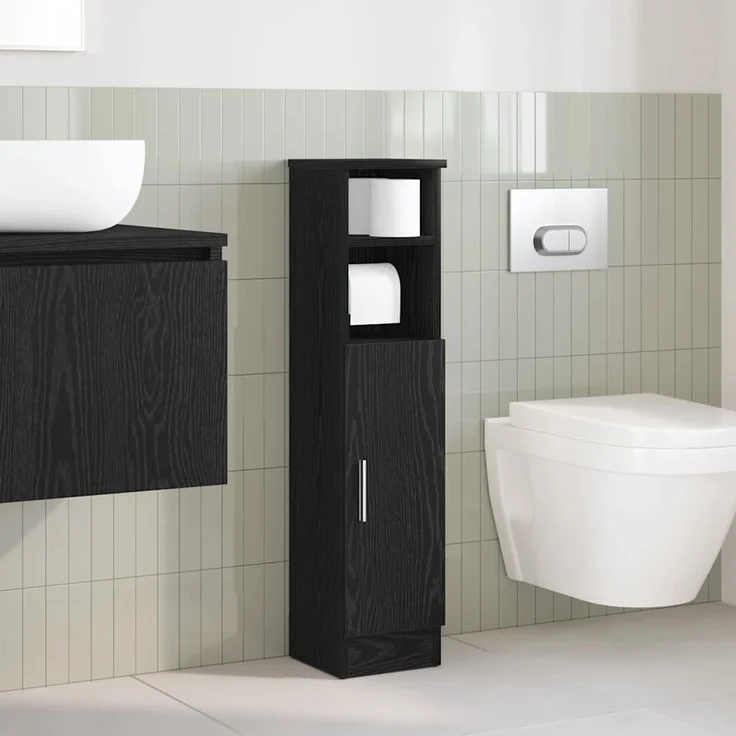 vidaXL Badezimmerschrank mit Rollenhalter Schwarz 20,5x22x90 cm 858498 – Bild 3