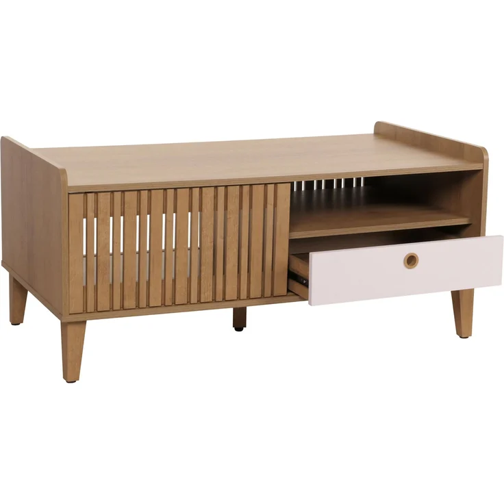Couchtisch HWC-M48, Wohnzimmertisch Tisch Sofatisch, 52x114x59cm ~ natur, Schublade weiß – Bild 9