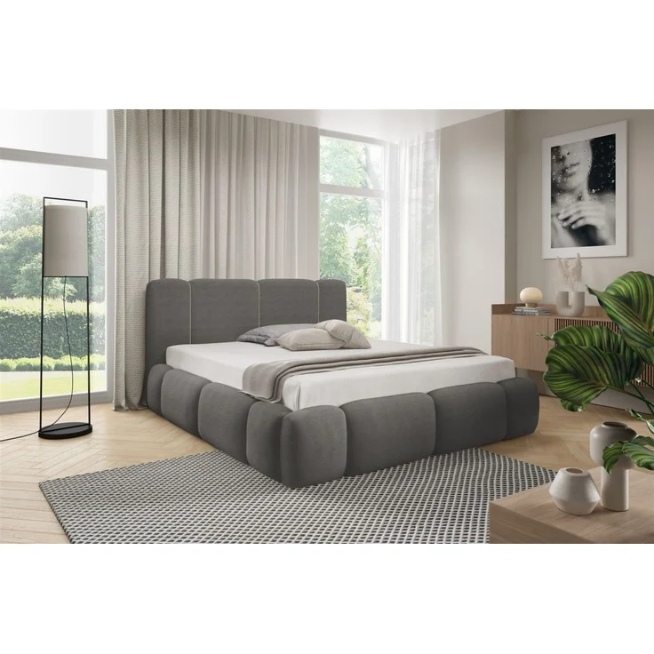 Polsterbett Schlafzimmerbett SPRINGS Komplettset 140x200 cm in Stoff Lambi Grau – Bild 2